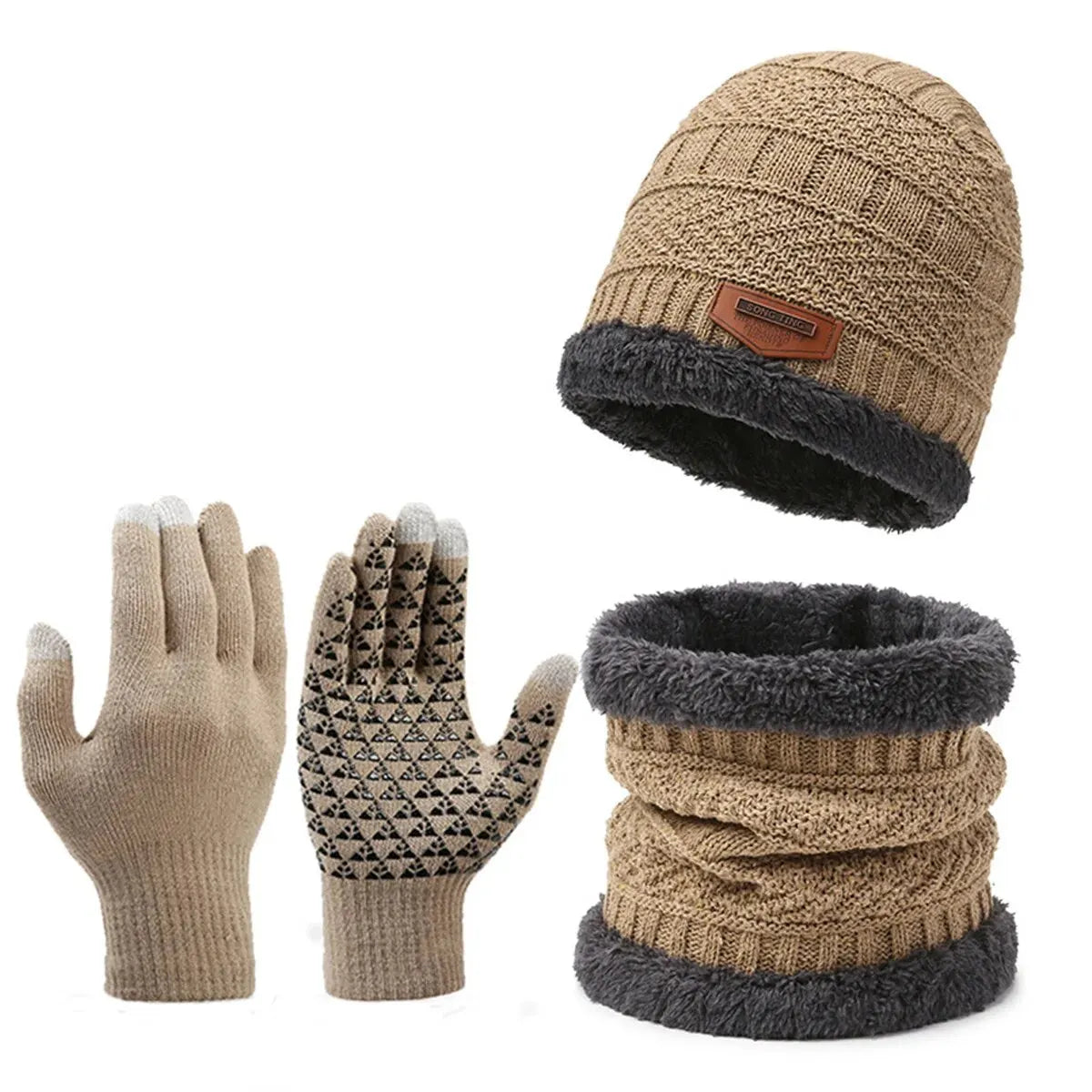 Men's windproof hat, scarf, gloves, Set