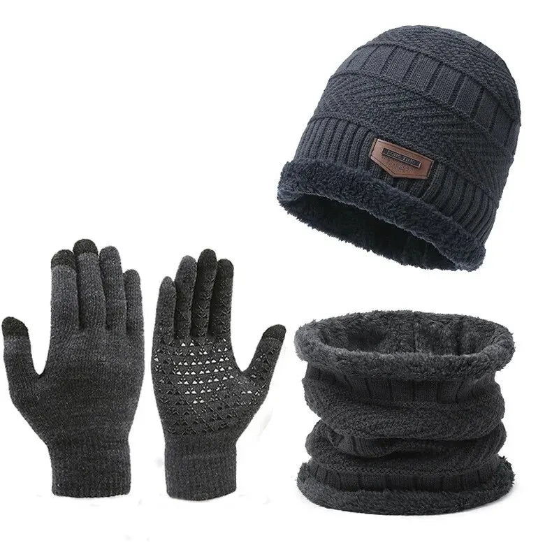 Men's windproof hat, scarf, gloves, Set