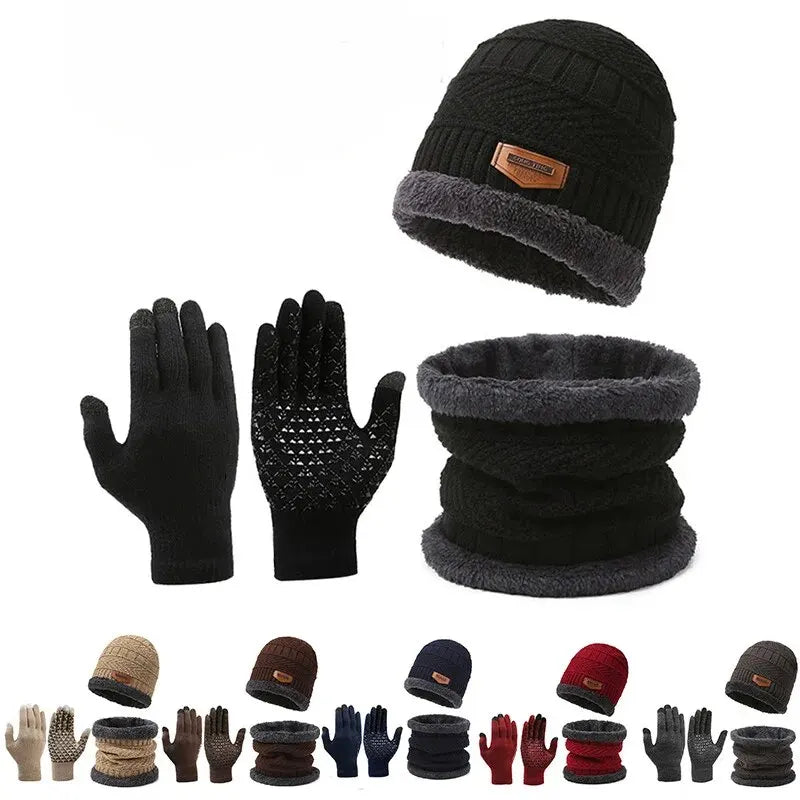 Men's windproof hat, scarf, gloves, Set