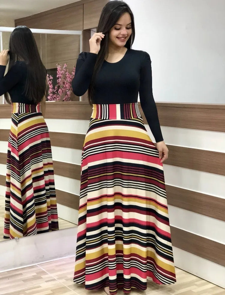 Autumn Flower Color Matching Long Dress