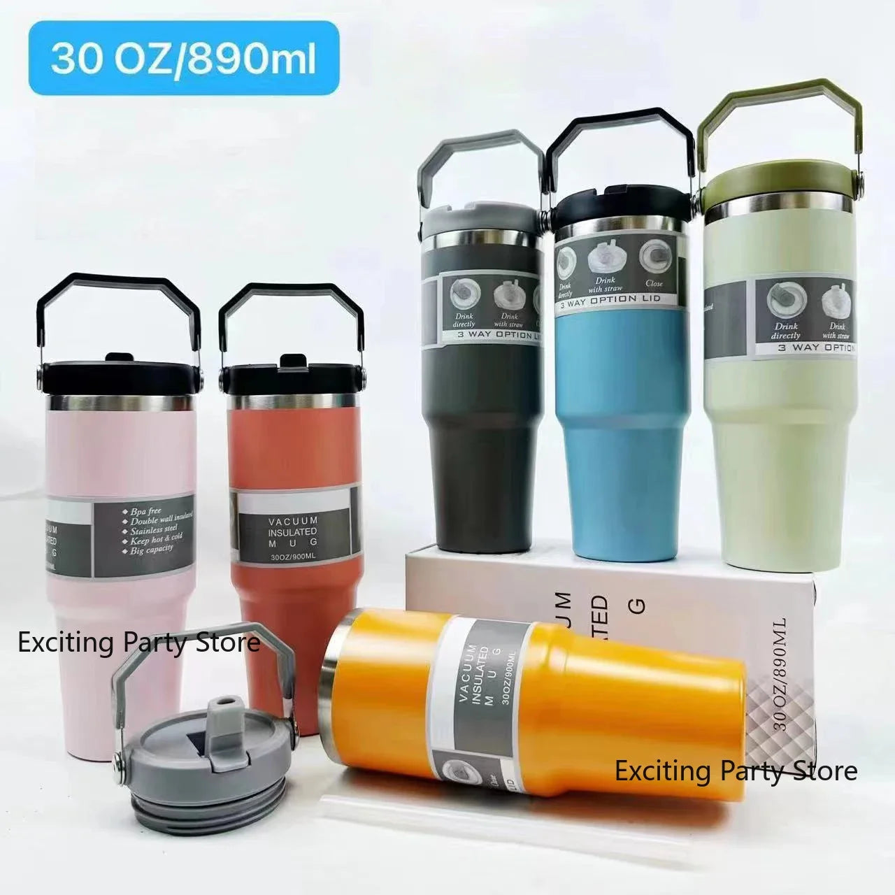 Thermal Water Bottle With Straw