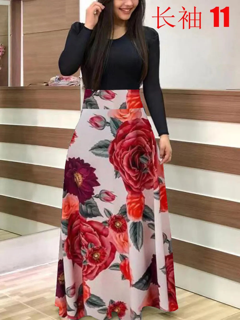 Autumn Flower Color Matching Long Dress