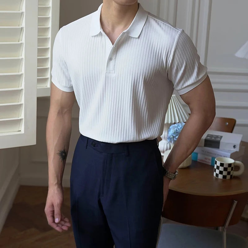 Vertical Stripe Knit Polo Men's Shirt