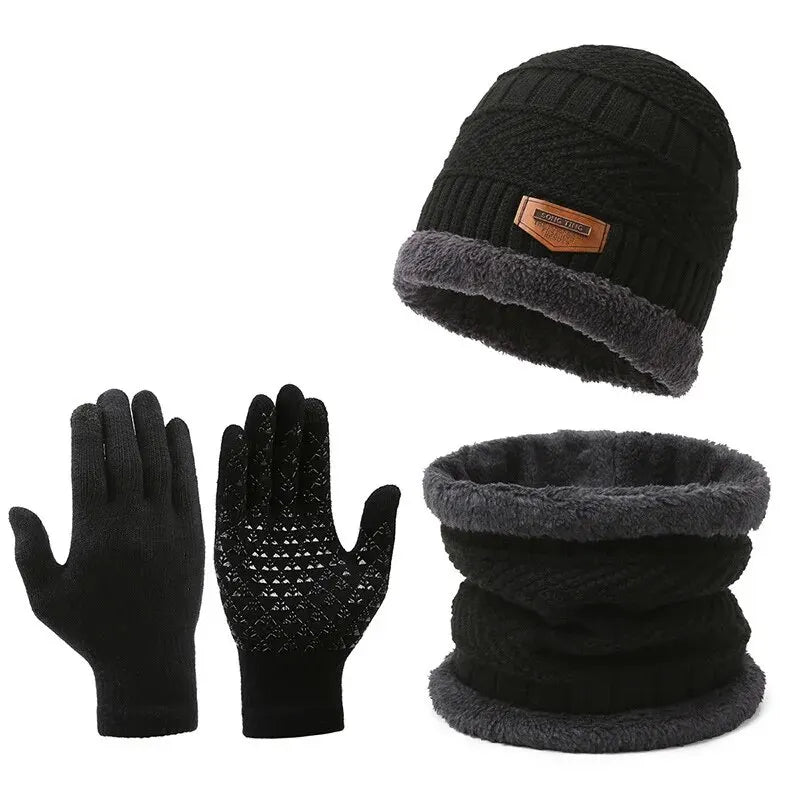 Men's windproof hat, scarf, gloves, Set