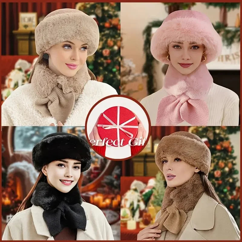 Winter Warm Furry Gloves Scarf Hat Set