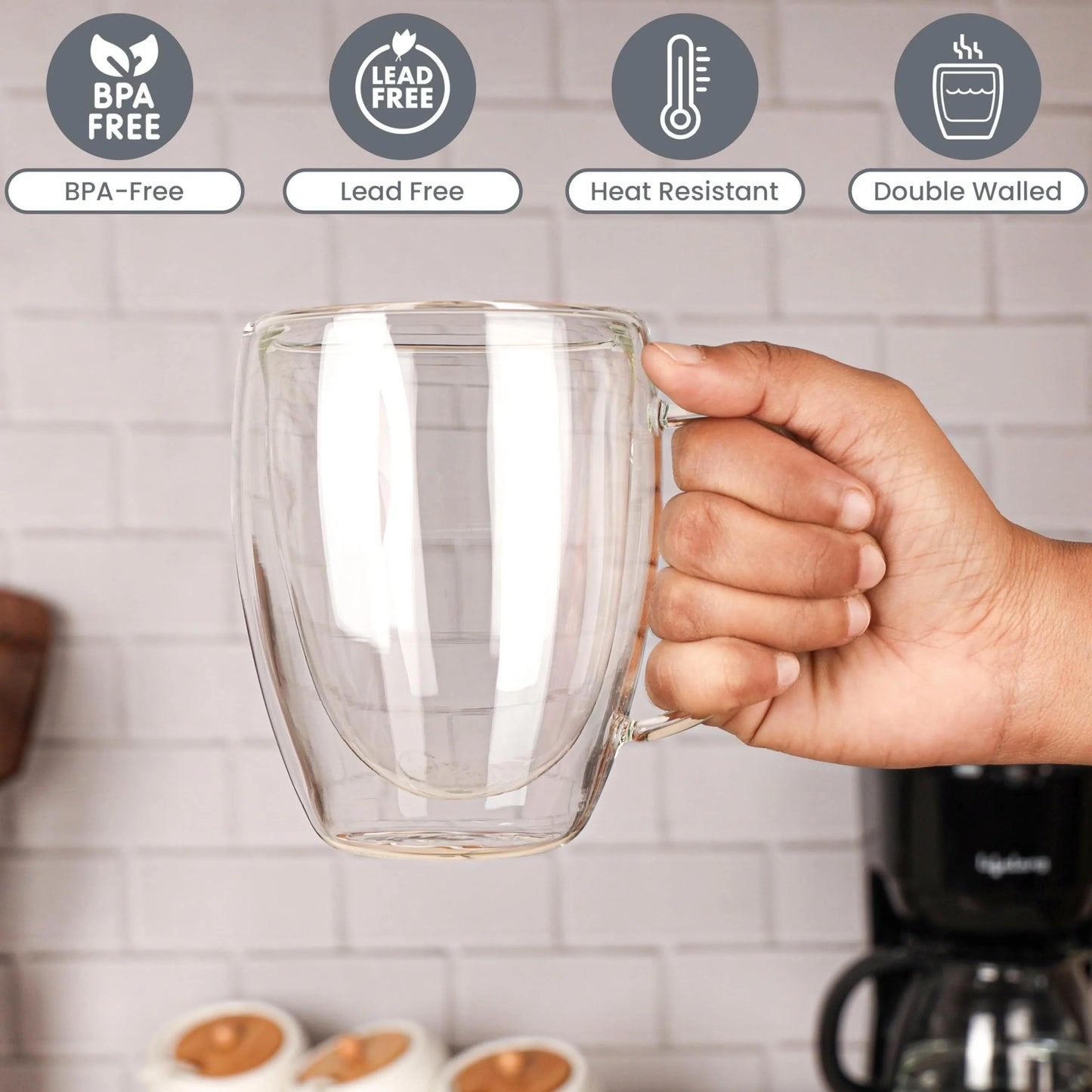 350ML Double Wall Glass Coffee Mug