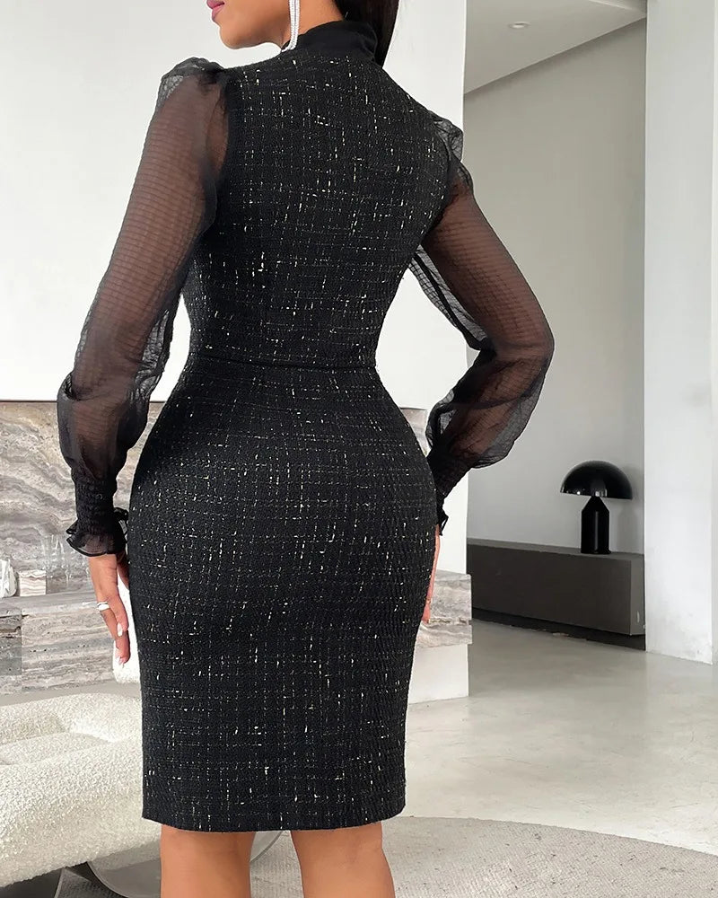 Tie Neck Mesh Patch Women's Dress