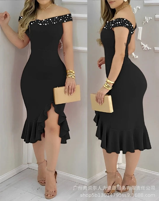 Geometric Color Block Printed Ruffle Midi Dress