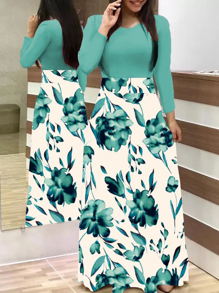 Autumn Flower Color Matching Long Dress
