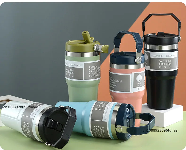 Thermal Water Bottle With Straw