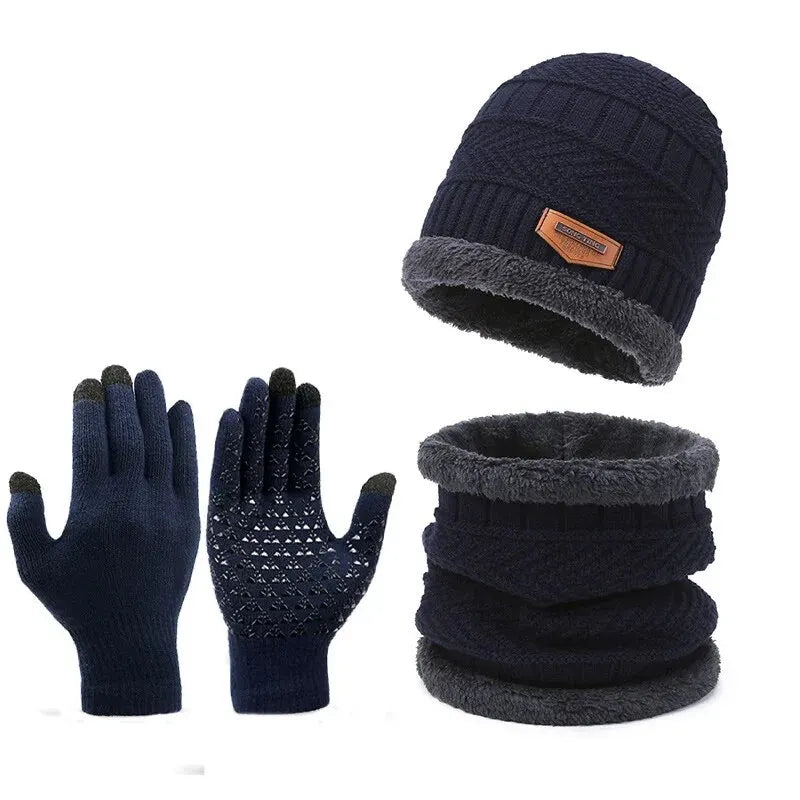 Men's windproof hat, scarf, gloves, Set