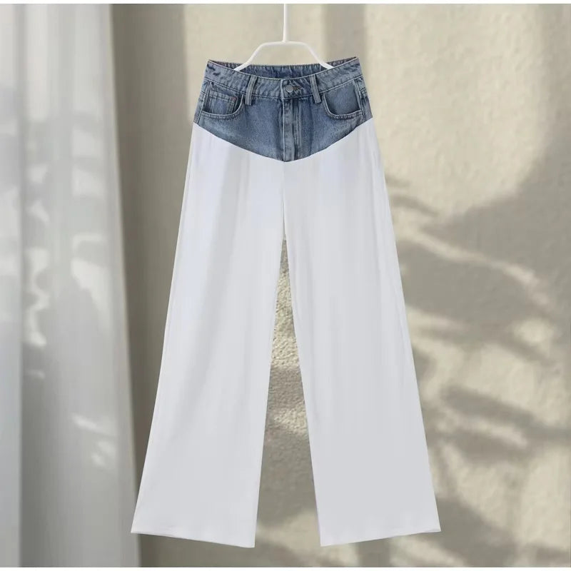 Casual Denim Contrast Vest Pants Set