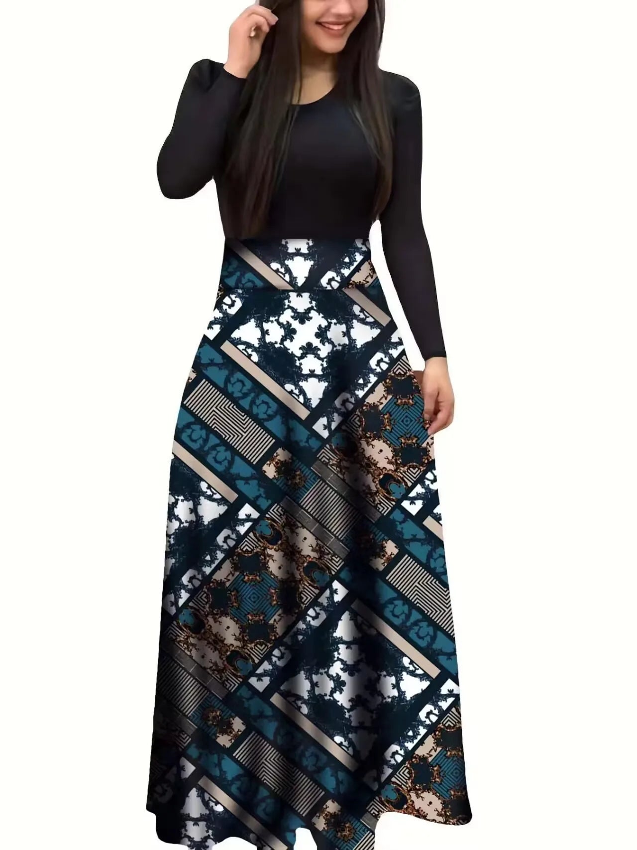 Autumn Flower Color Matching Long Dress
