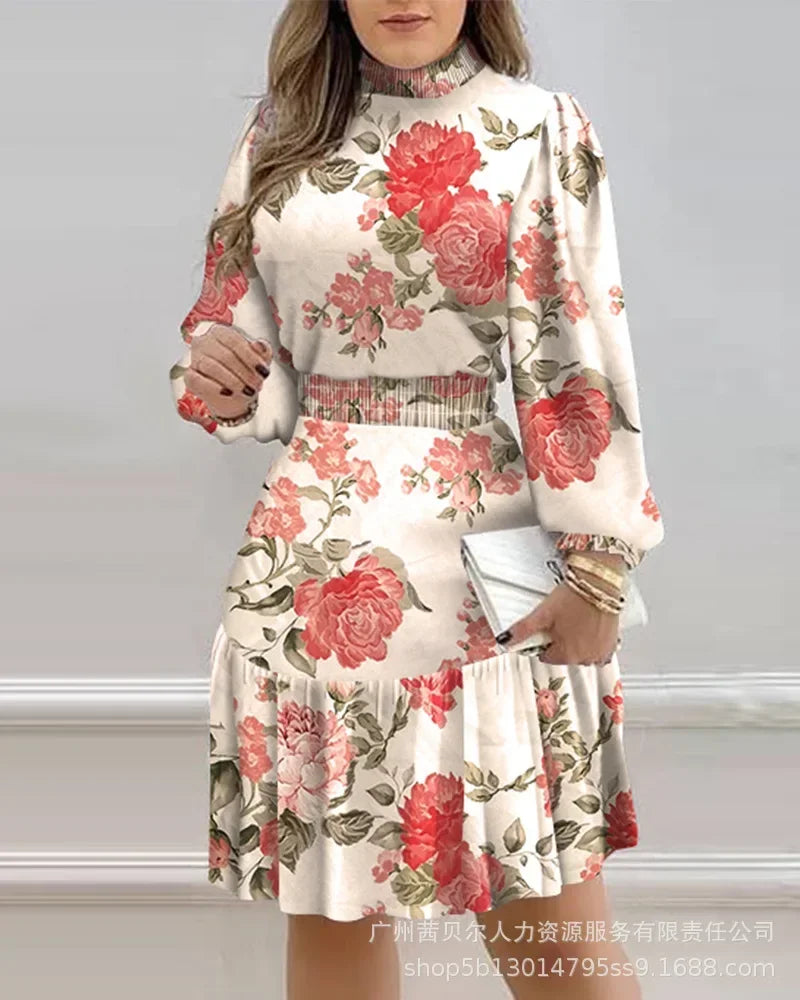 Floral Flower Printed Long Sleeve Dress