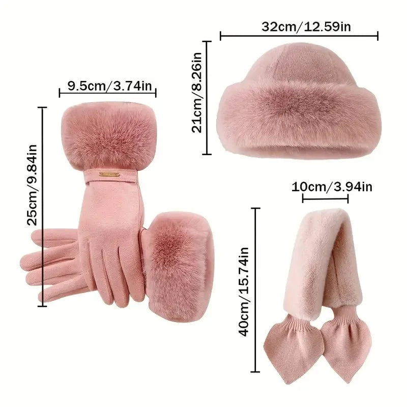 Winter Warm Furry Gloves Scarf Hat Set