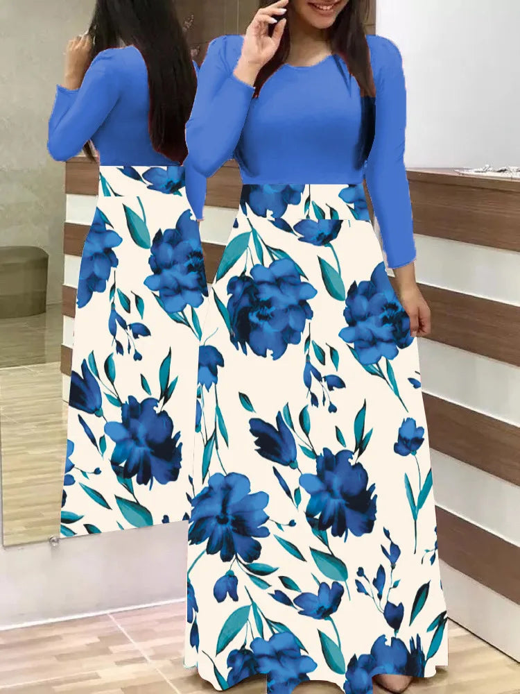 Autumn Flower Color Matching Long Dress