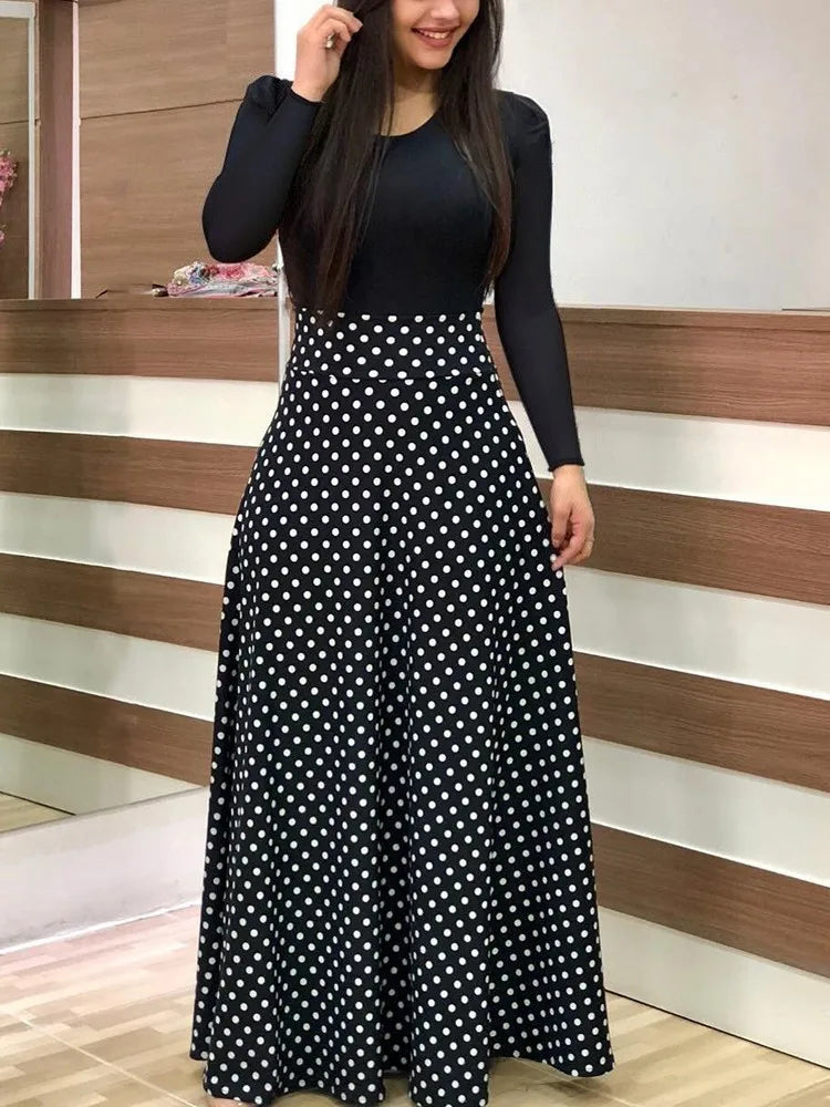 Autumn Flower Color Matching Long Dress