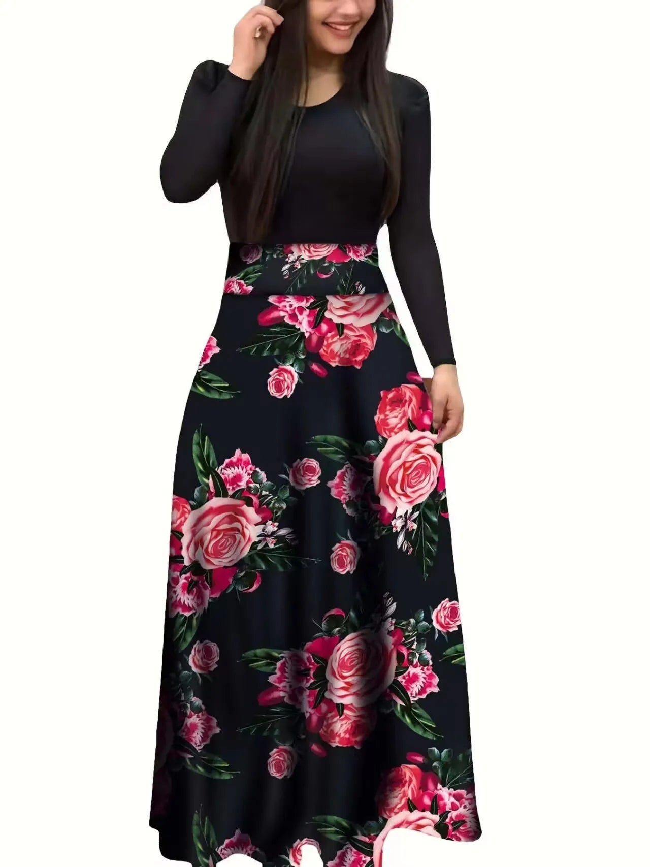 Autumn Flower Color Matching Long Dress