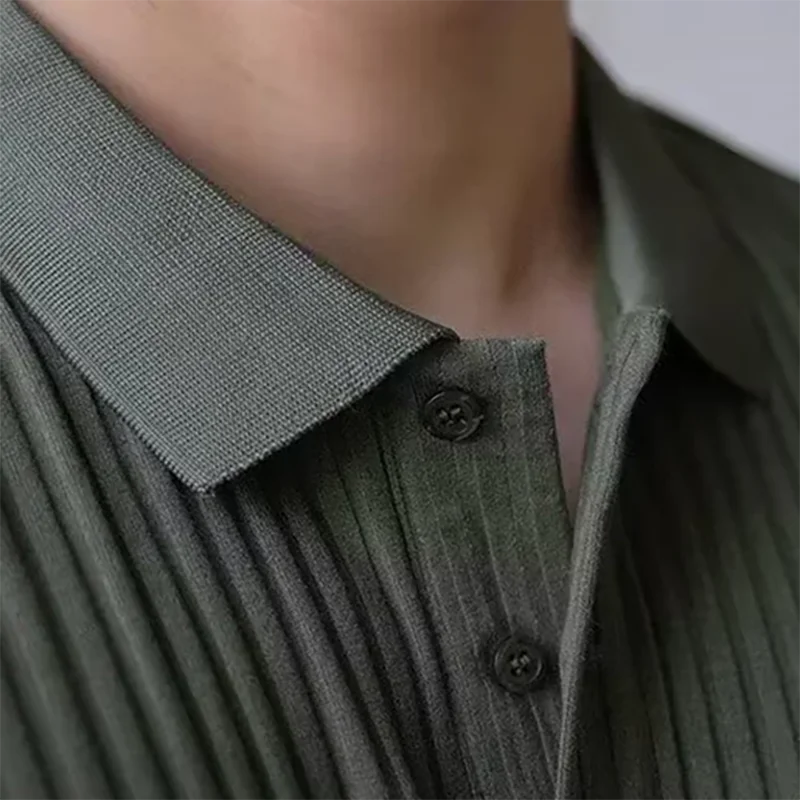 Vertical Stripe Knit Polo Men's Shirt