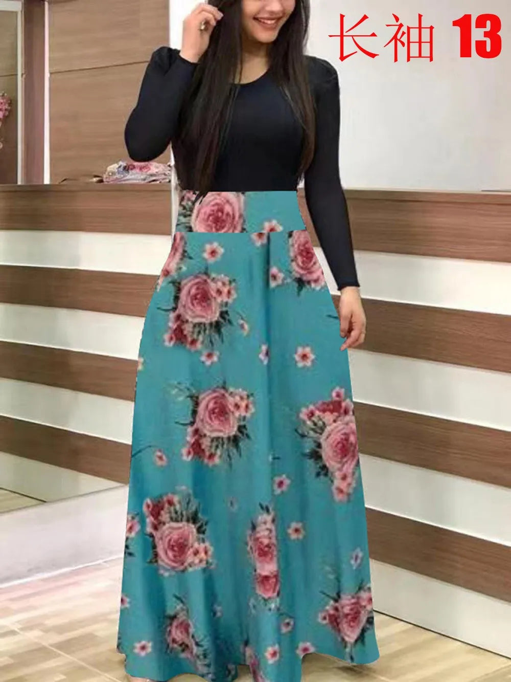 Autumn Flower Color Matching Long Dress