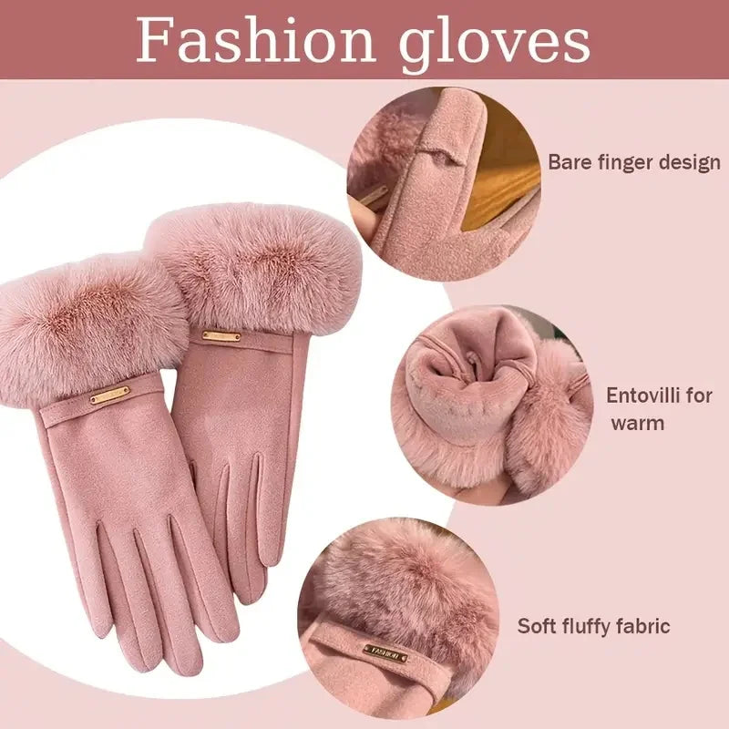 Winter Warm Furry Gloves Scarf Hat Set