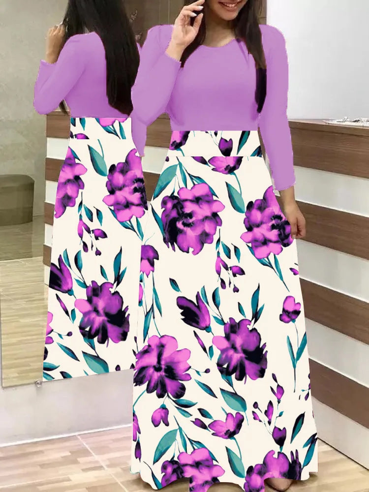 Autumn Flower Color Matching Long Dress