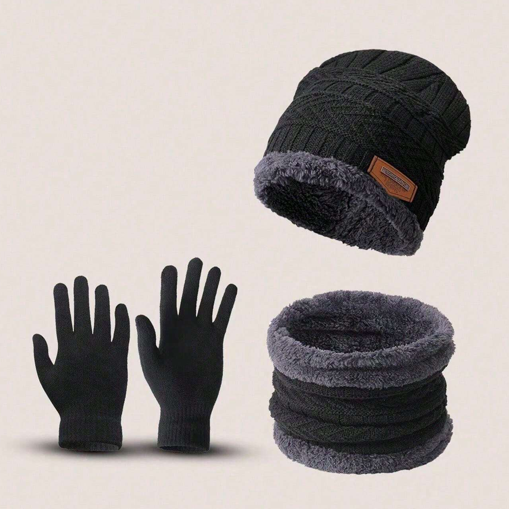 Men's windproof hat, scarf, gloves, Set