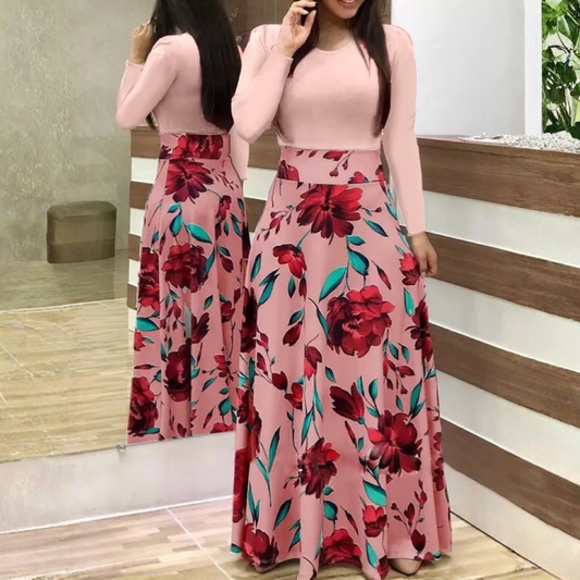 Autumn Flower Color Matching Long Dress