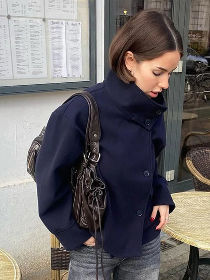 Stand Collar Short Jacket For Women