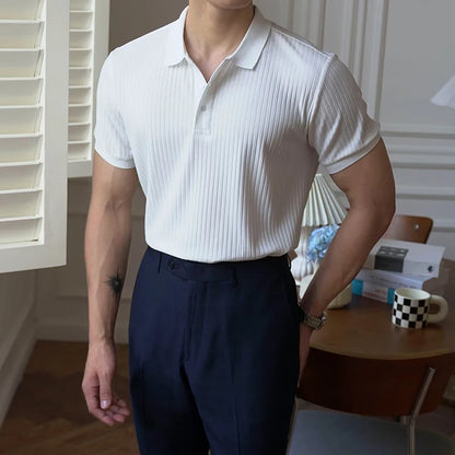 Vertical Stripe Knit Polo Men's Shirt
