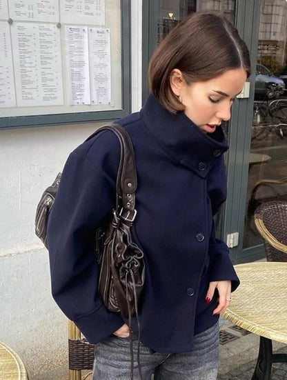 Stand Collar Short Jacket For Women