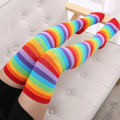 Over-Knee Rainbow Thigh High Socks Gloves Set