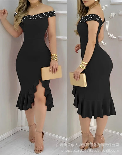 Geometric Color Block Printed Ruffle Midi Dress