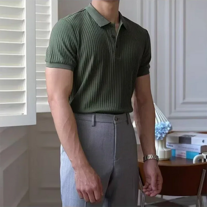 Vertical Stripe Knit Polo Men's Shirt