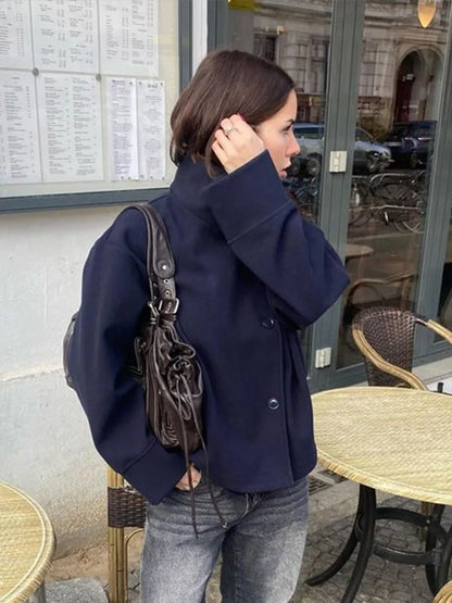 Stand Collar Short Jacket For Women
