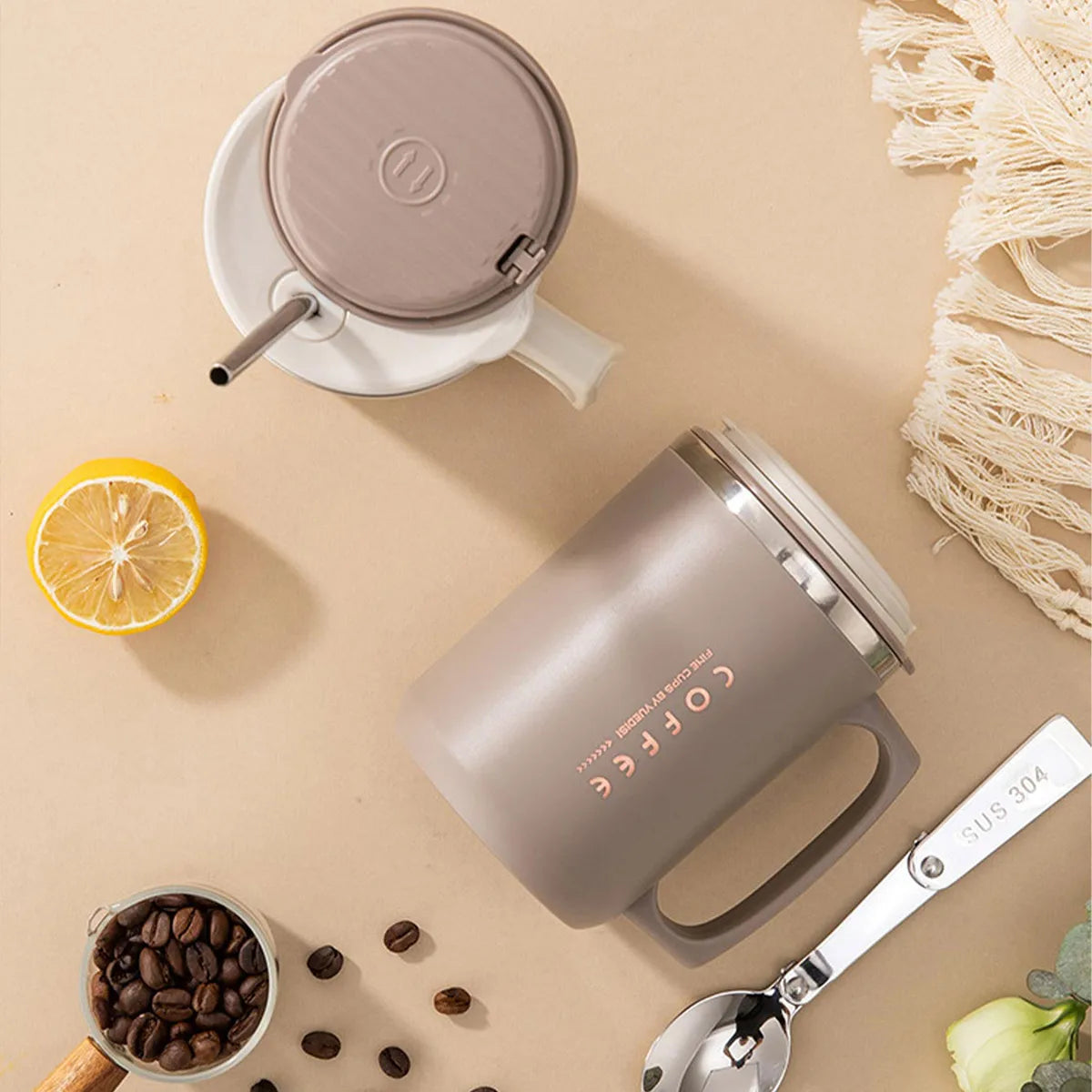 Double-Wall Insulated Mug With Spoon & Straw