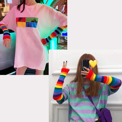 Over-Knee Rainbow Thigh High Socks Gloves Set