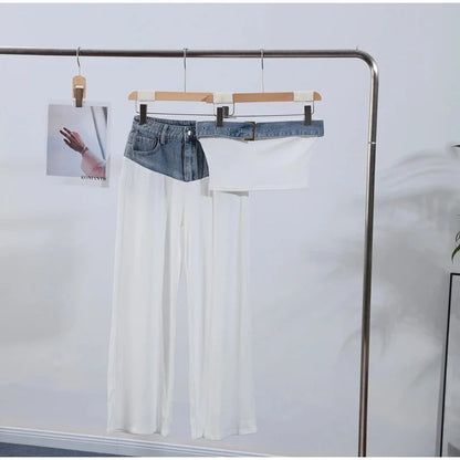 Casual Denim Contrast Vest Pants Set