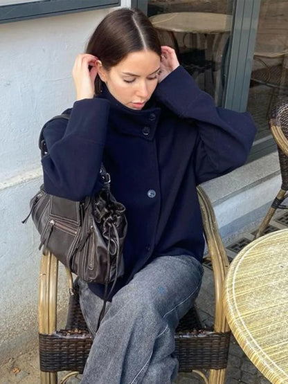 Stand Collar Short Jacket For Women