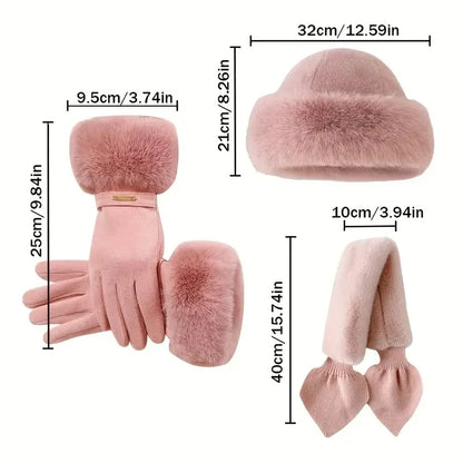 Winter Warm Furry Gloves Scarf Hat Set