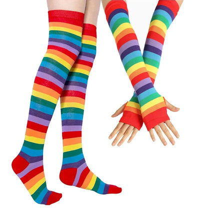Over-Knee Rainbow Thigh High Socks Gloves Set