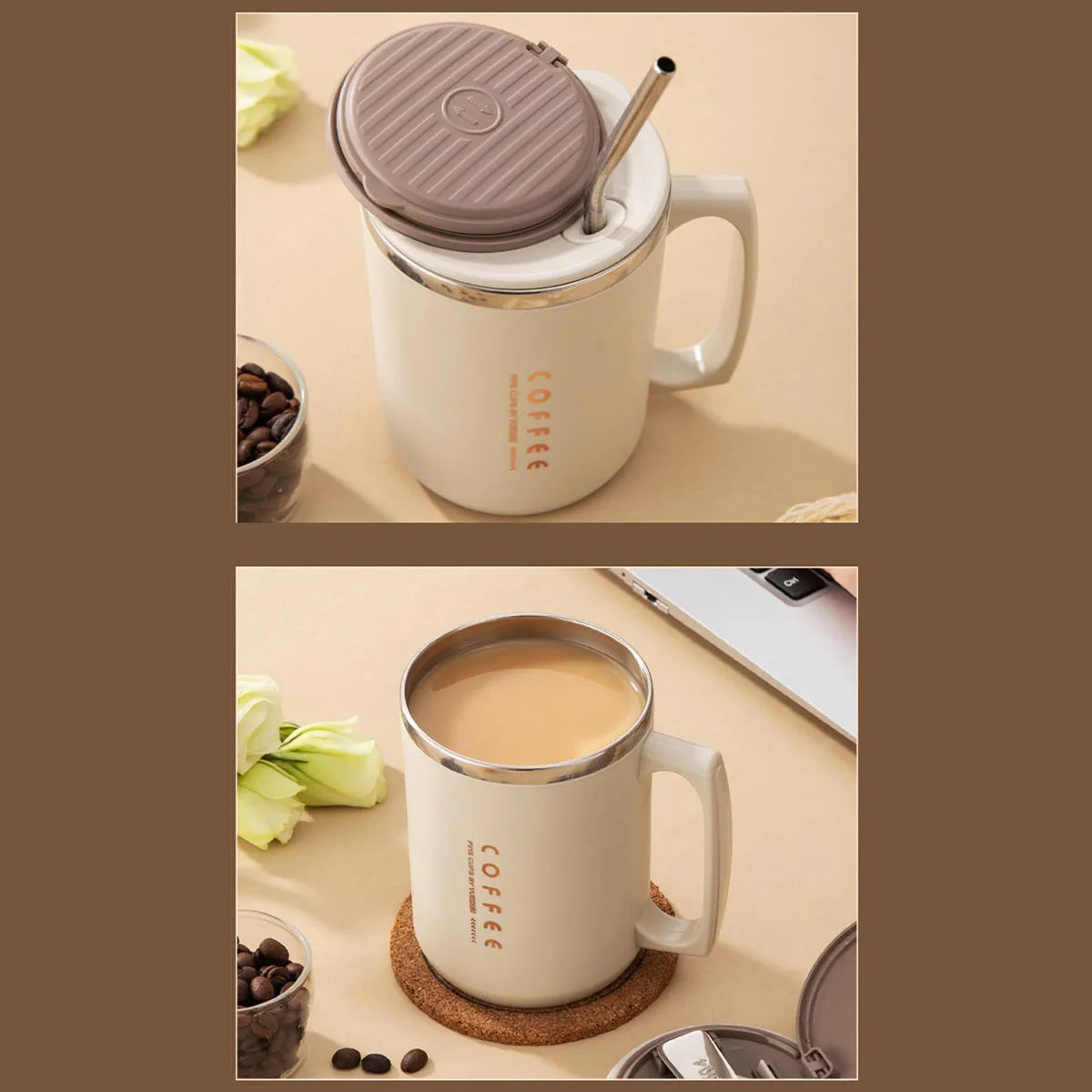 Double-Wall Insulated Mug With Spoon & Straw