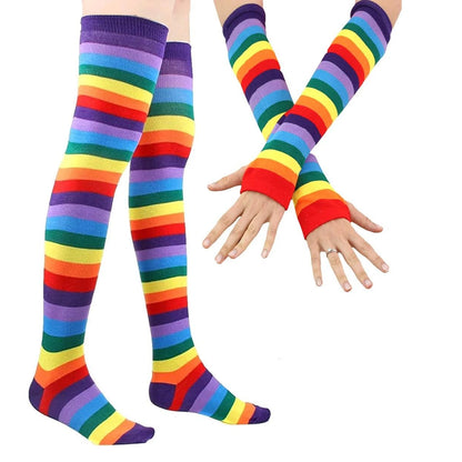 Over-Knee Rainbow Thigh High Socks Gloves Set