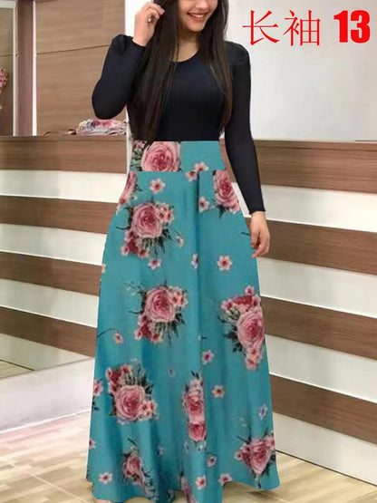 Autumn Flower Color Matching Long Dress