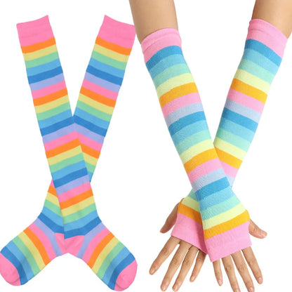 Over-Knee Rainbow Thigh High Socks Gloves Set