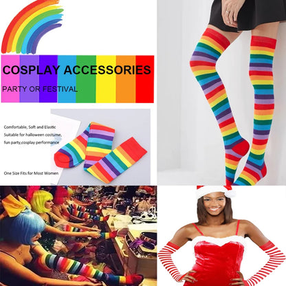 Over-Knee Rainbow Thigh High Socks Gloves Set