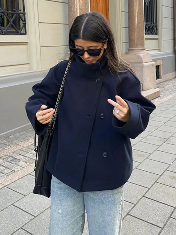 Stand Collar Short Jacket For Women