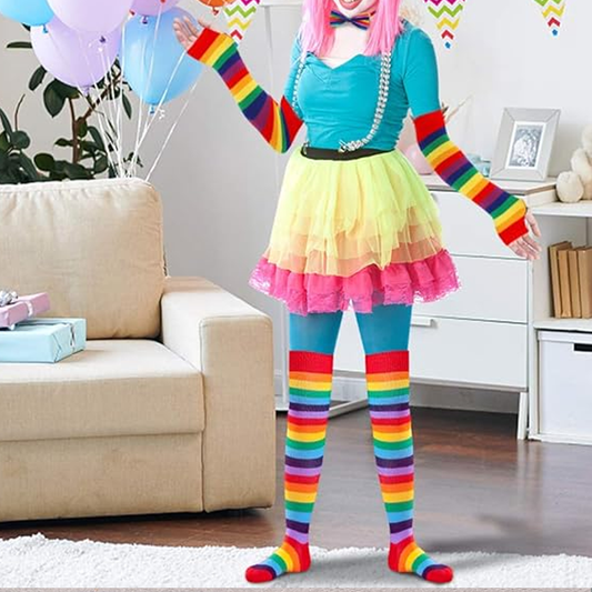 Over-Knee Rainbow Thigh High Socks Gloves Set