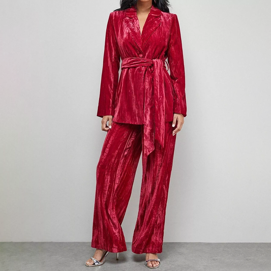 Velvet Lapel Collar Blazer & Pants Set