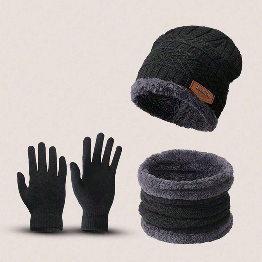 Men's windproof hat, scarf, gloves, Set